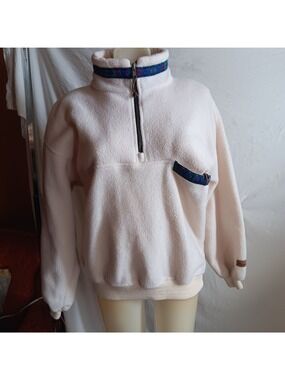 Vtg Fleece Jacket 90's Womens XS Marker Polartec White Pullover Half-Zip Pocket